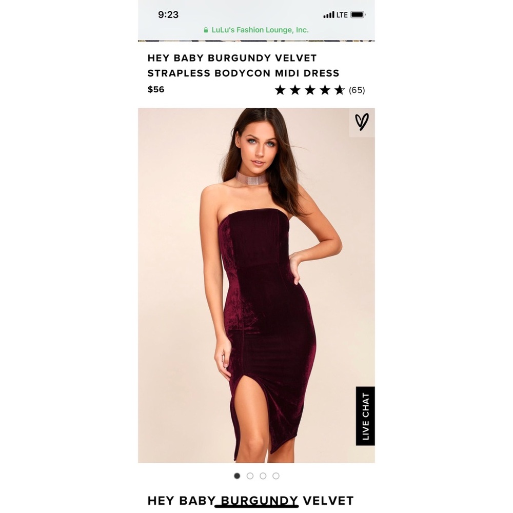 Lulus Velvet Strapless Dress- Burgundy